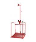Nood- en oogdouche combinatie met trekstang en platform bediening, rode uitvoering