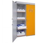 Combi-Lab SiS 90 / 1200 KL7 combineert een brandwerende veiligheidskast met een zuren- en logenkast